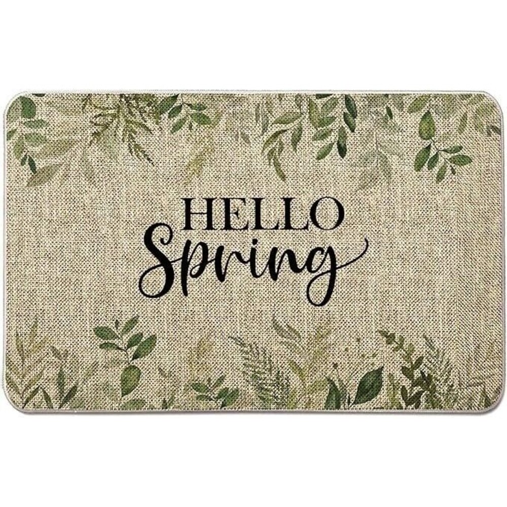 Hello Spring Leaves Farmhouse Indoor Outdoor Entrance Non Slip Door Mat 27 x 17